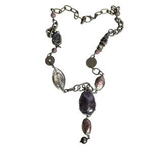 Ladies Multicolor Chunky Stones and Coins Long Statement Necklace